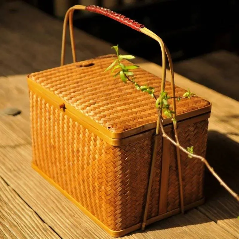 Chic Bamboo Double-Layer Storage Basket