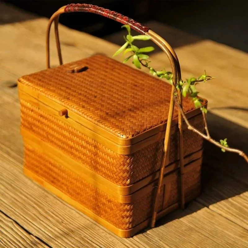 Chic Bamboo Double-Layer Storage Basket