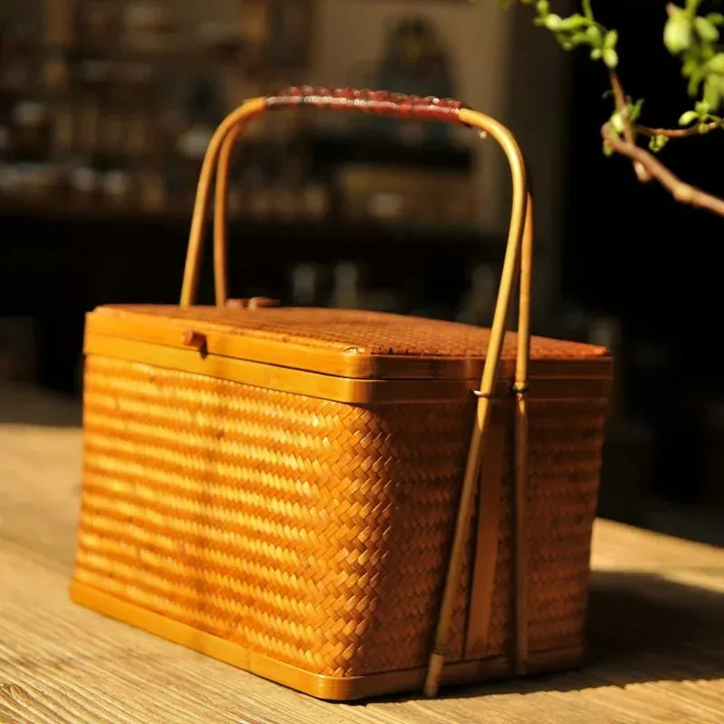 Chic Bamboo Double-Layer Storage Basket