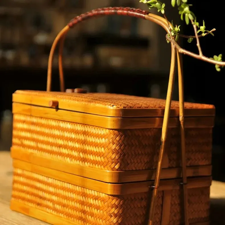 Chic Bamboo Double-Layer Storage Basket