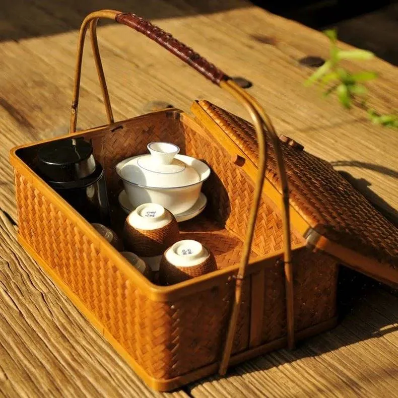Chic Bamboo Double-Layer Storage Basket
