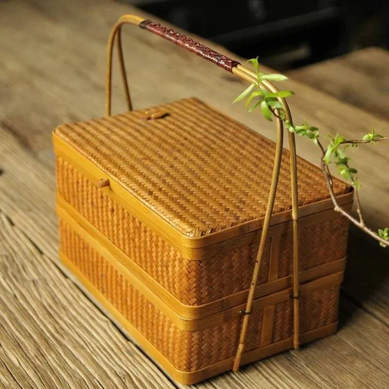 Chic Bamboo Double-Layer Storage Basket