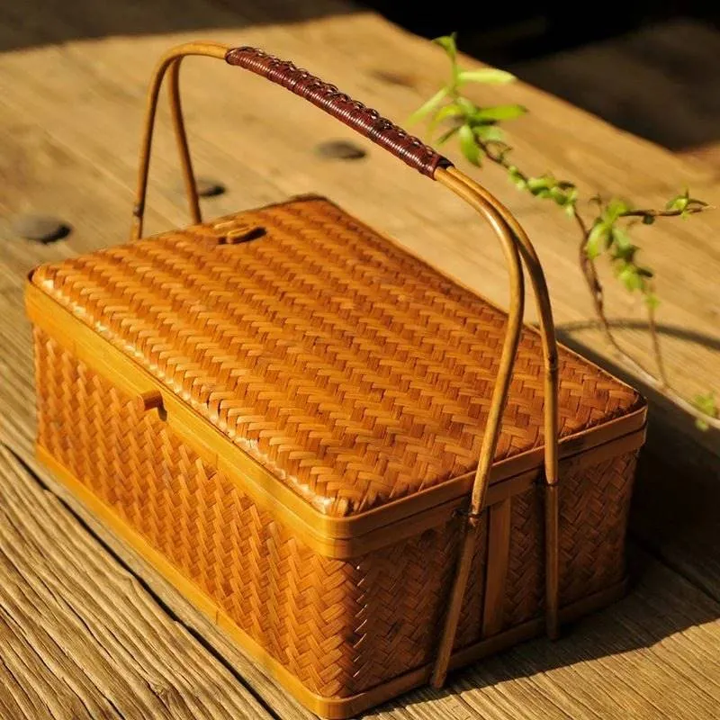 Chic Bamboo Double-Layer Storage Basket