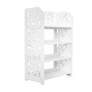 classic 4 Tiers Vertical Shoe Rack White Wooden Shoe Rack Organizer, Free Standing Shoe Storage Stand with Open Top for Entryway Hallway