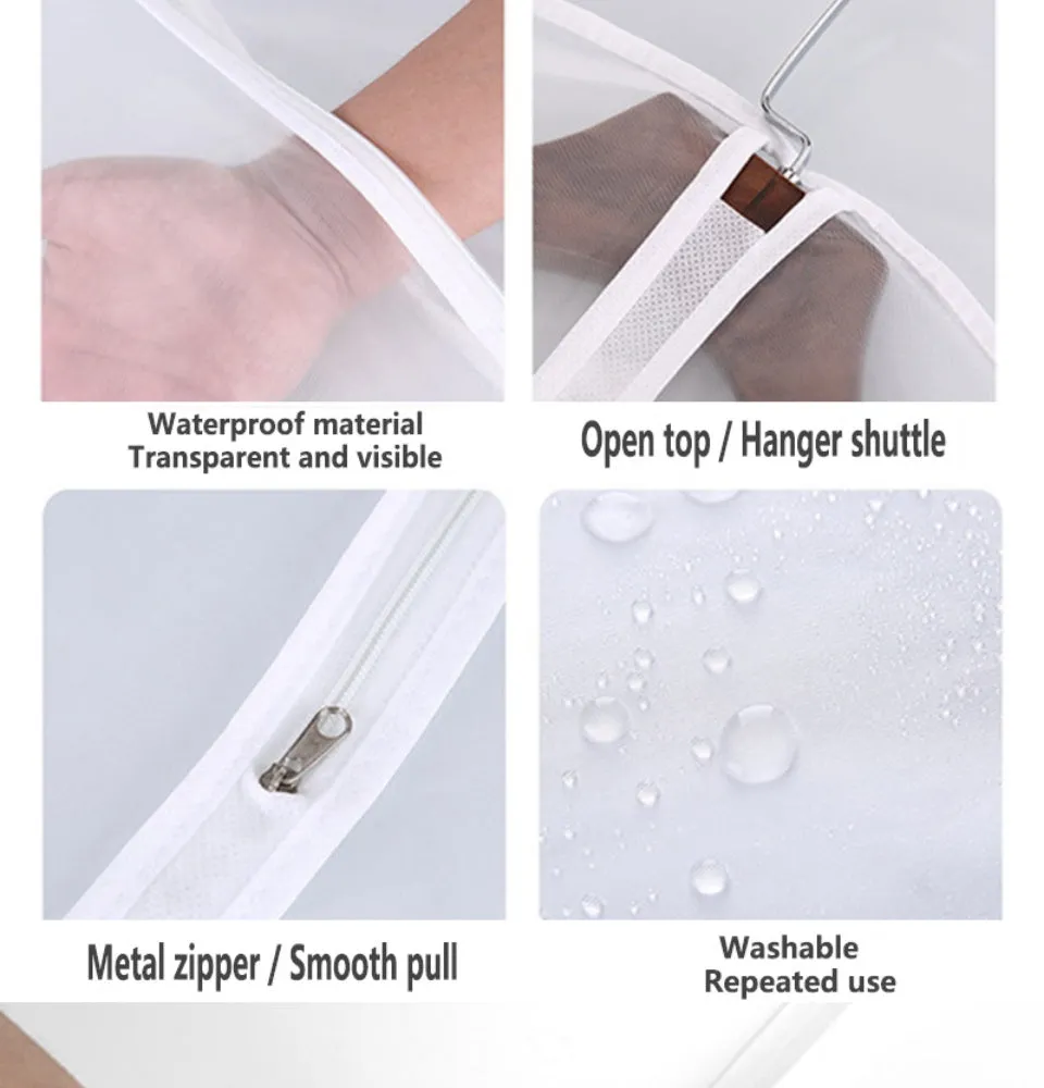 Clothes Organizer Storage Bag Garment Zip Dust Cover Suit Dress Clothing Plastic Cloth Protector