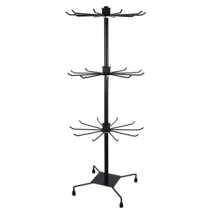 essential 3 Tier Hat Rack Rotating Hat Display Stand Metal Cap Organizer Hat Holder Hooks Retail Display Stand Wigs Storage Rack for Home Store Shop Black