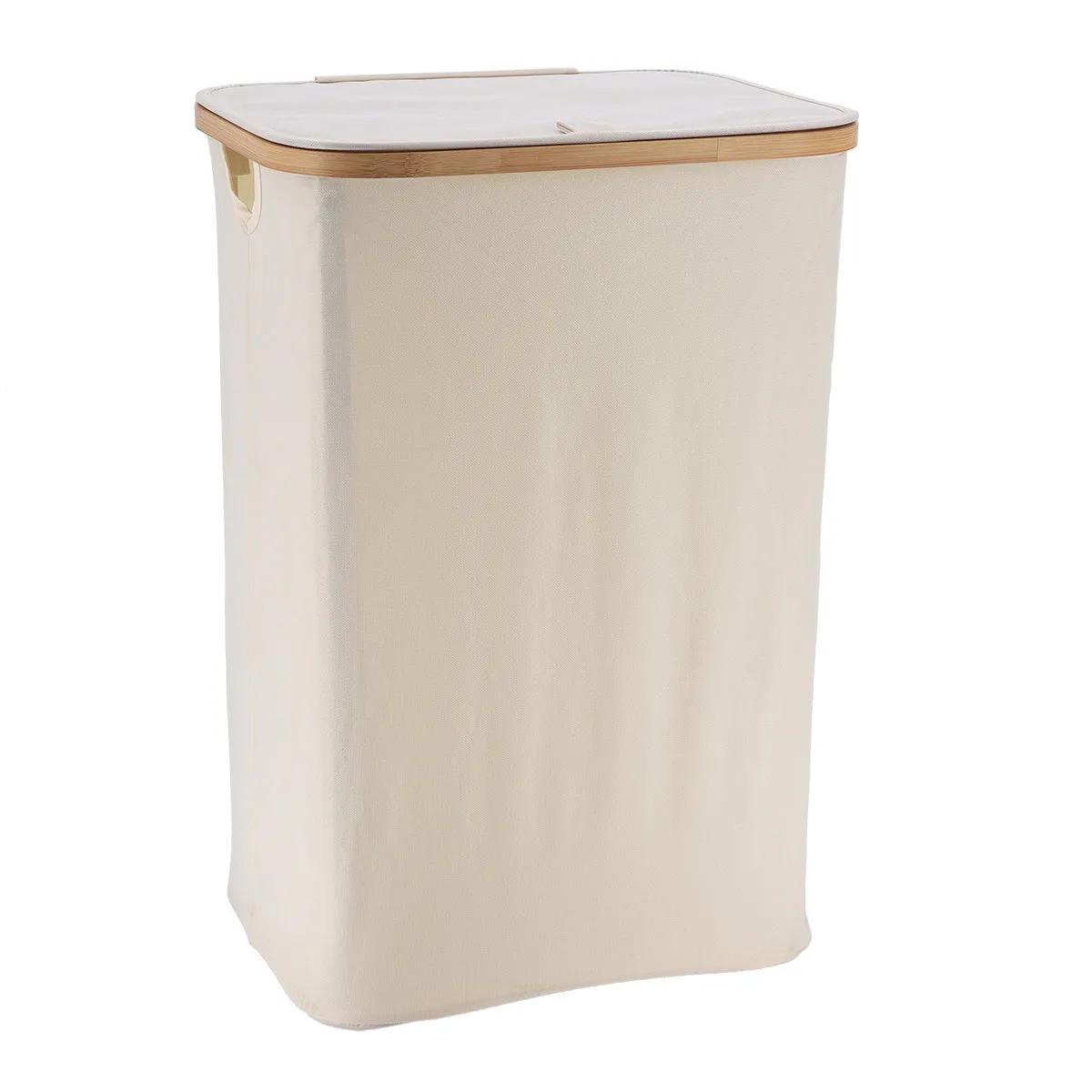 Foldable Laundry Basket With Lid And Bamboo Frame - 70L -  Natural/Bamboo