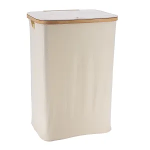 Foldable Laundry Basket With Lid And Bamboo Frame - 70L -  Natural/Bamboo