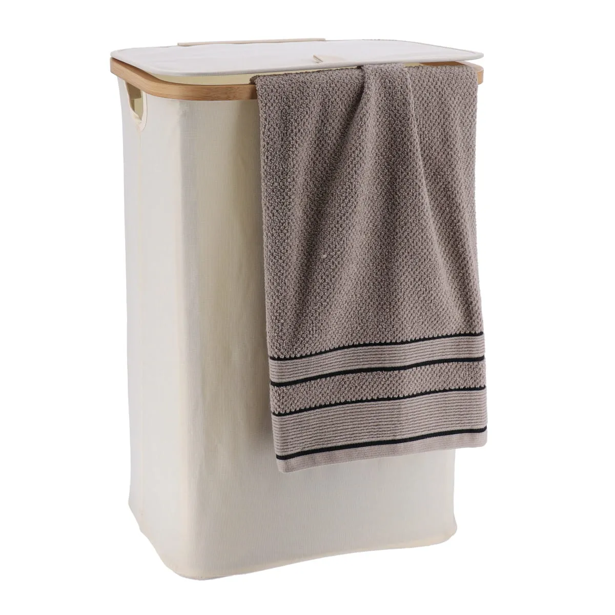 Foldable Laundry Basket With Lid And Bamboo Frame - 70L -  Natural/Bamboo