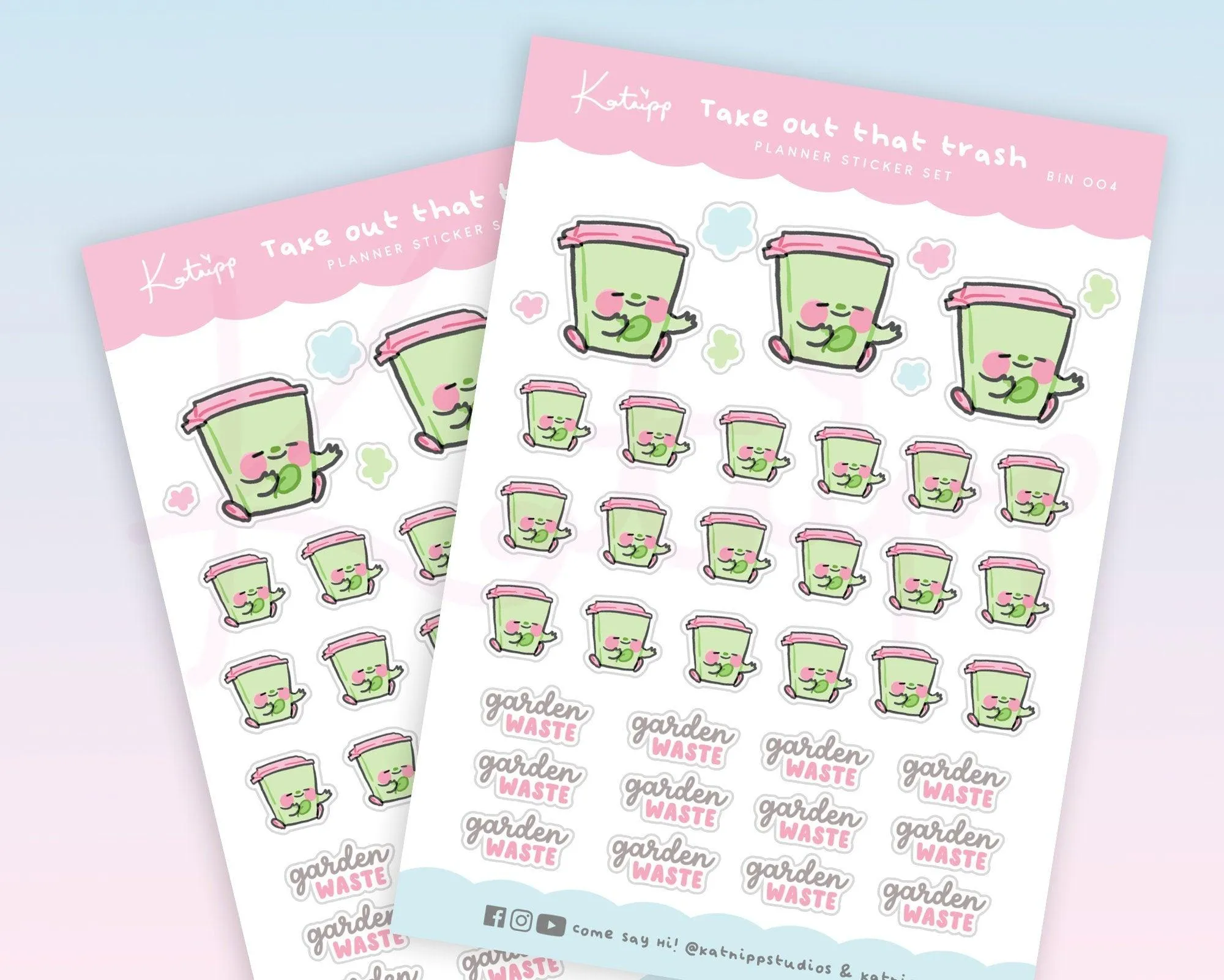 Garden Waste Bin Sticker Sheet │ Kawaii Trash Day Planner Stickers │ BIN 004