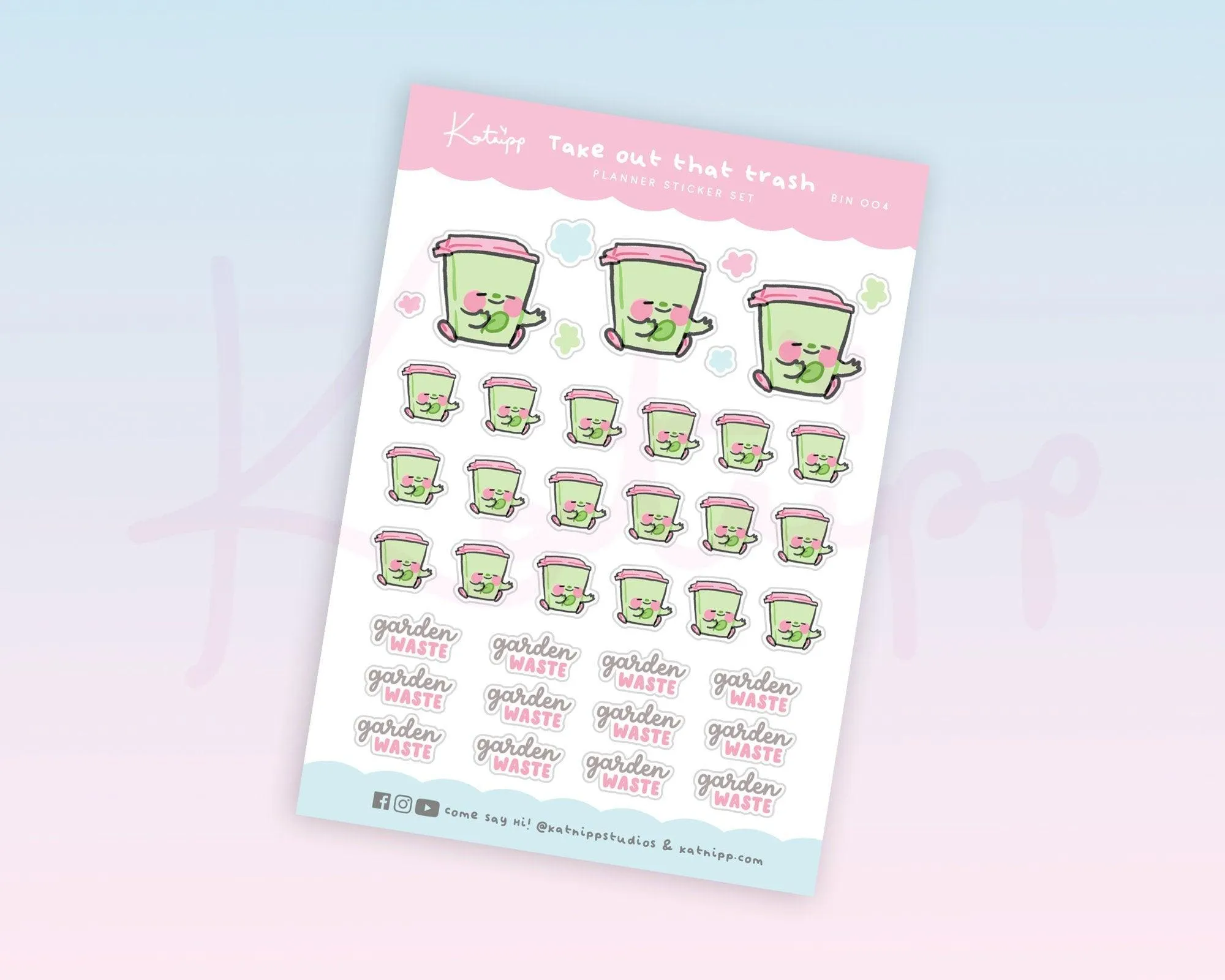 Garden Waste Bin Sticker Sheet │ Kawaii Trash Day Planner Stickers │ BIN 004