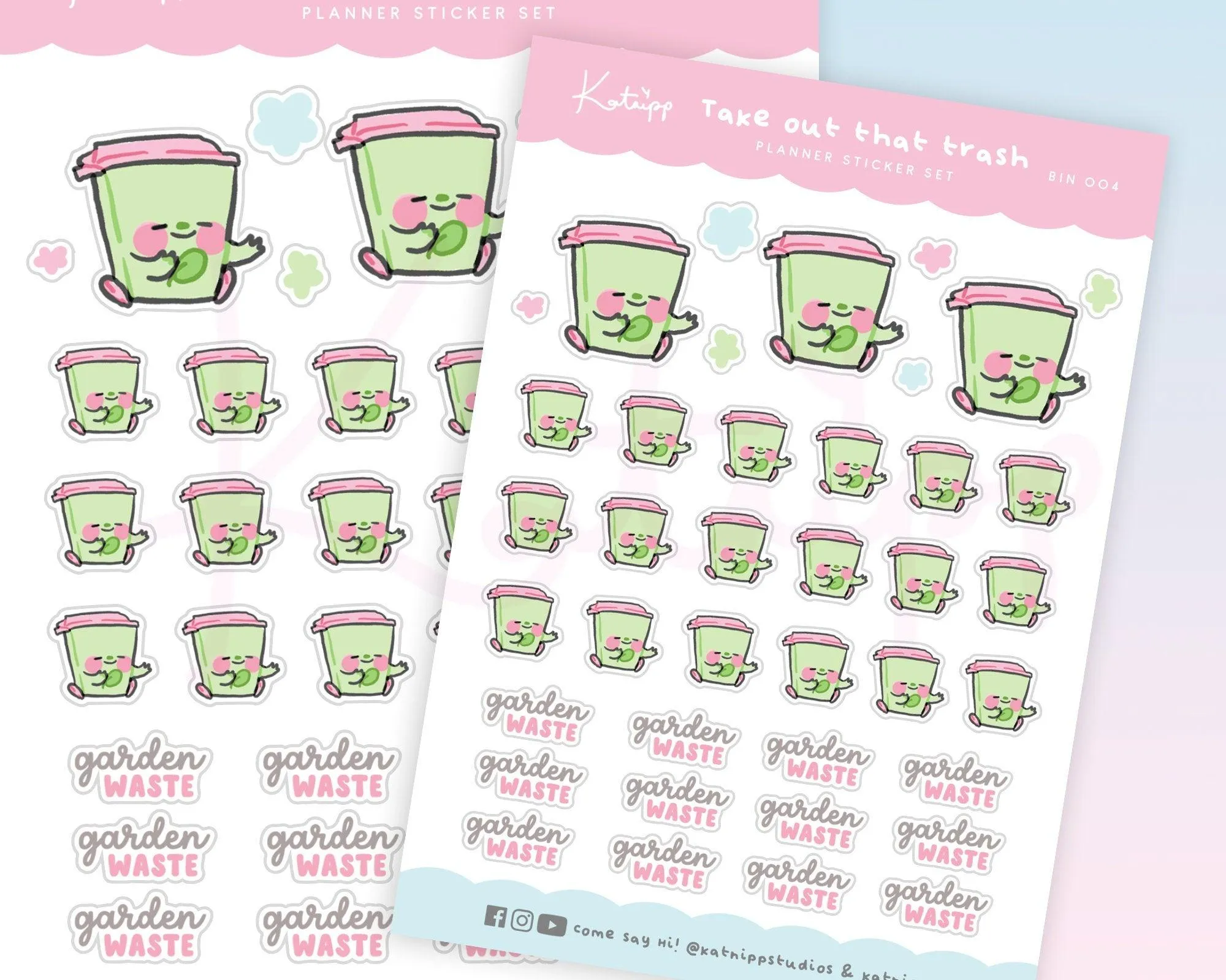 Garden Waste Bin Sticker Sheet │ Kawaii Trash Day Planner Stickers │ BIN 004