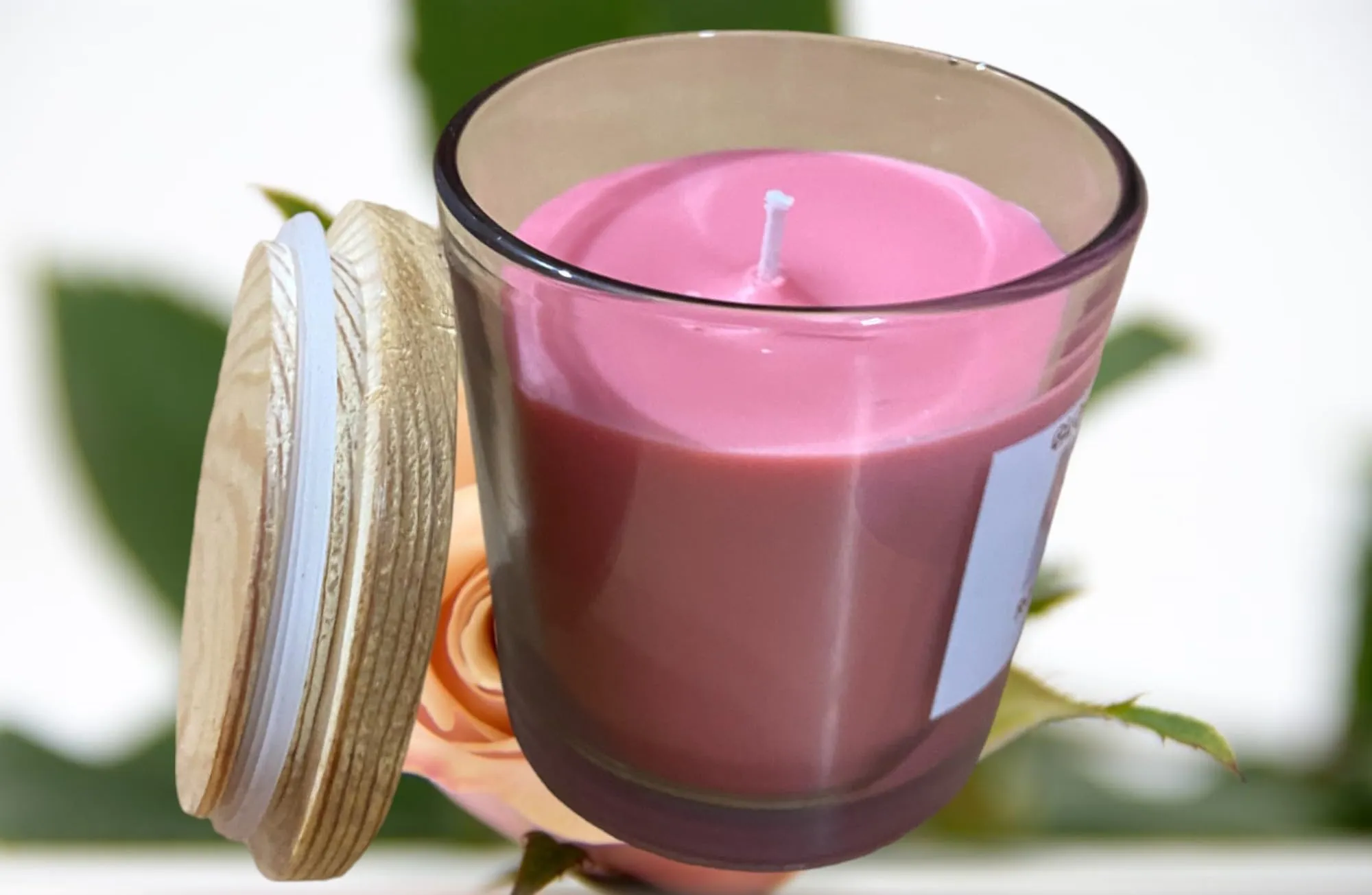 Glowup Candles | Fresh Rose Scented Jar Candle with Wooden Lid | Handmade Fresh Rose Fragrance Candle (35-40 hrs) (100% Pure Soft Wax)