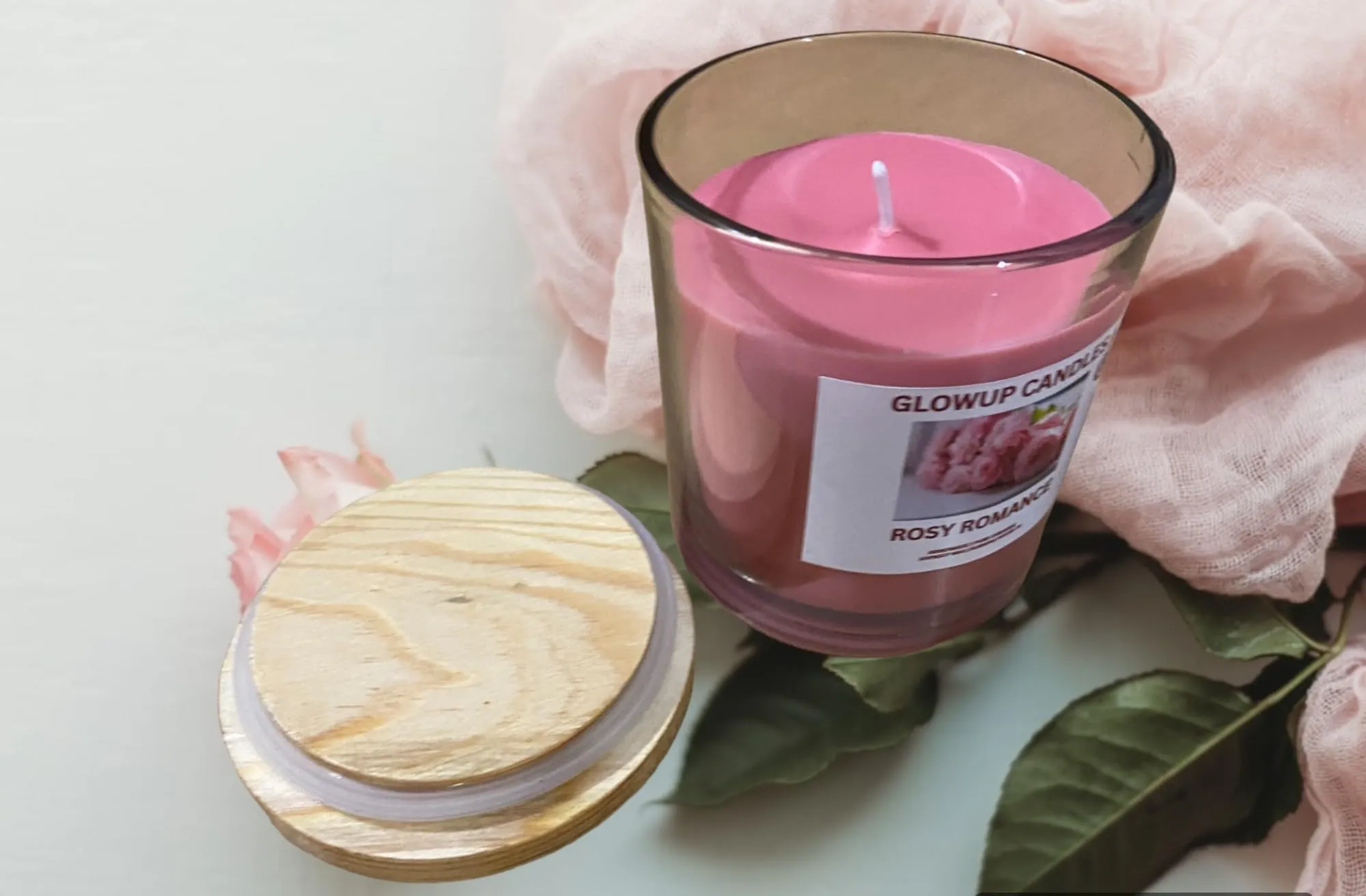 Glowup Candles | Fresh Rose Scented Jar Candle with Wooden Lid | Handmade Fresh Rose Fragrance Candle (35-40 hrs) (100% Pure Soft Wax)