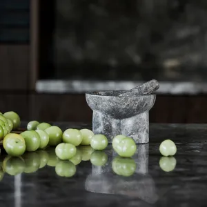 Grey Brown Marble Pestle and Mortar