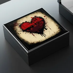 Grunge Heart Wood Keepsake Jewelry Box with Ceramic Tile Cover