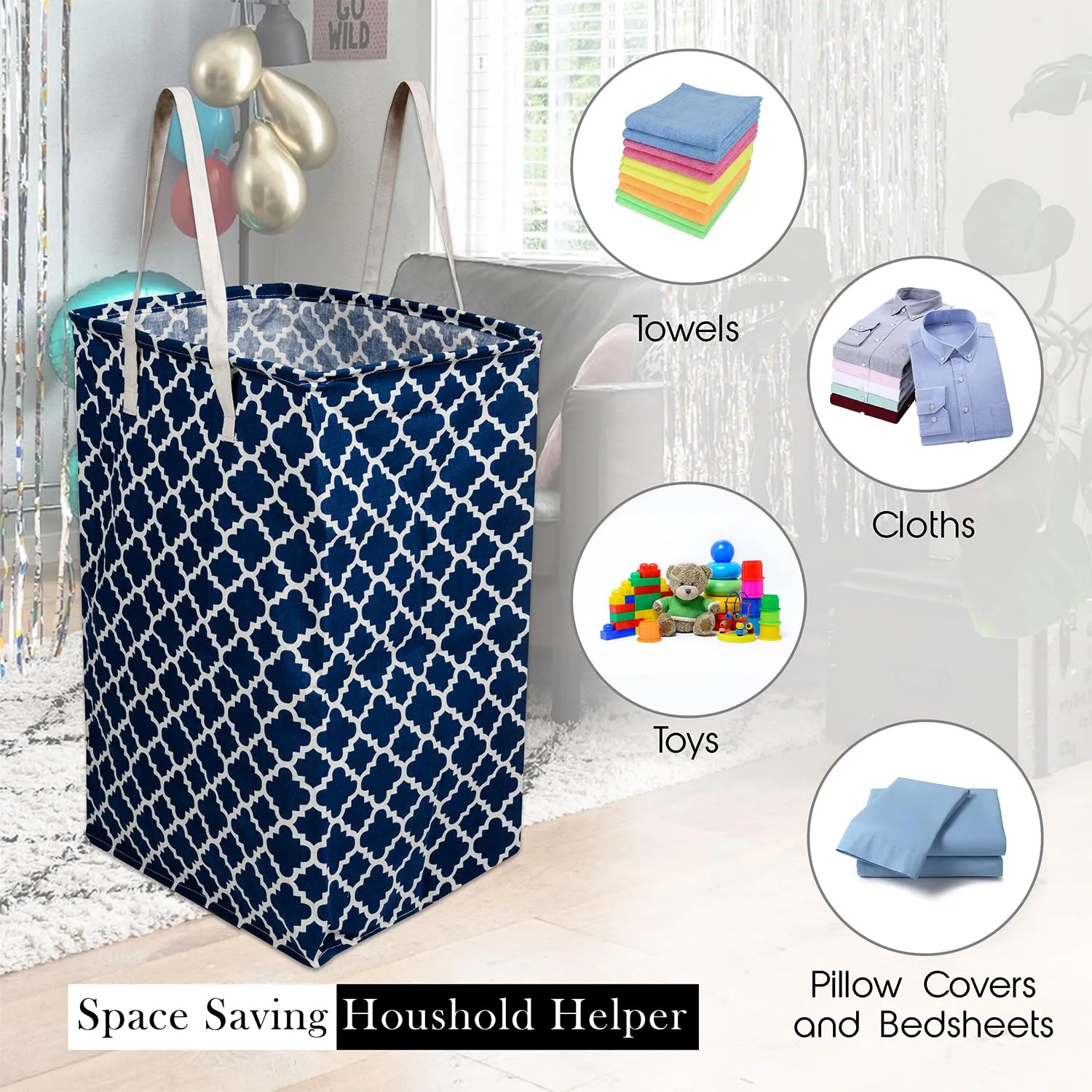 Heart Home Laundry Basket | Laundry Basket | Canvas Storage Bag with Handles | Clothes Basket for Home | Toy Storage Basket | 75 LTR | Large | Pack of 2 | Multicolor