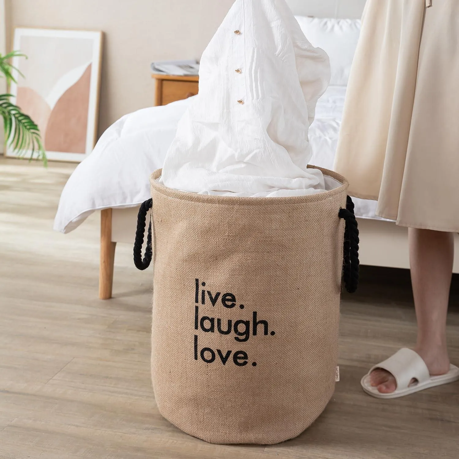 HOKIPO Folding Laundry Storage Basket - Large 51 Ltr, Beige