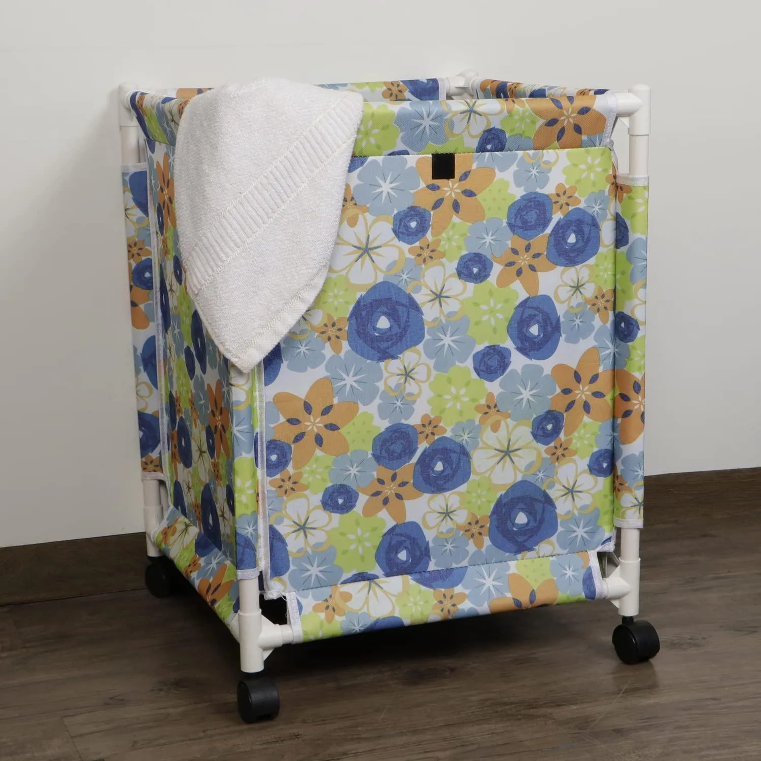 HOKIPO Oxford Fabric Laundry Basket Trolley With Wheels - 60x44x44 cm, Multicolor