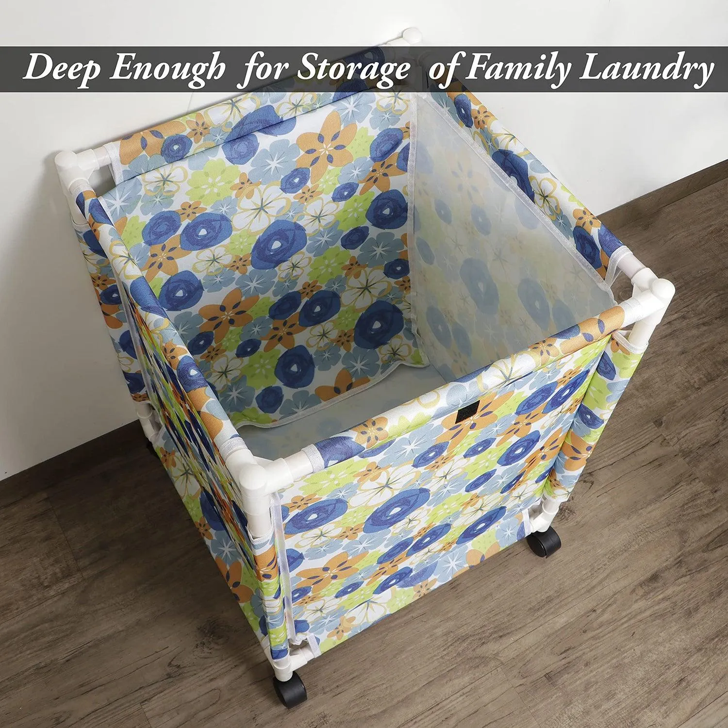 HOKIPO Oxford Fabric Laundry Basket Trolley With Wheels - 60x44x44 cm, Multicolor