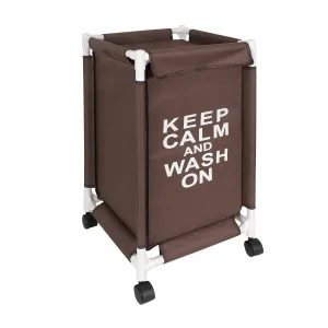 HOKIPO Oxford Fabric Laundry Basket Trolley With Wheels - 65x35x35 cm, Brown