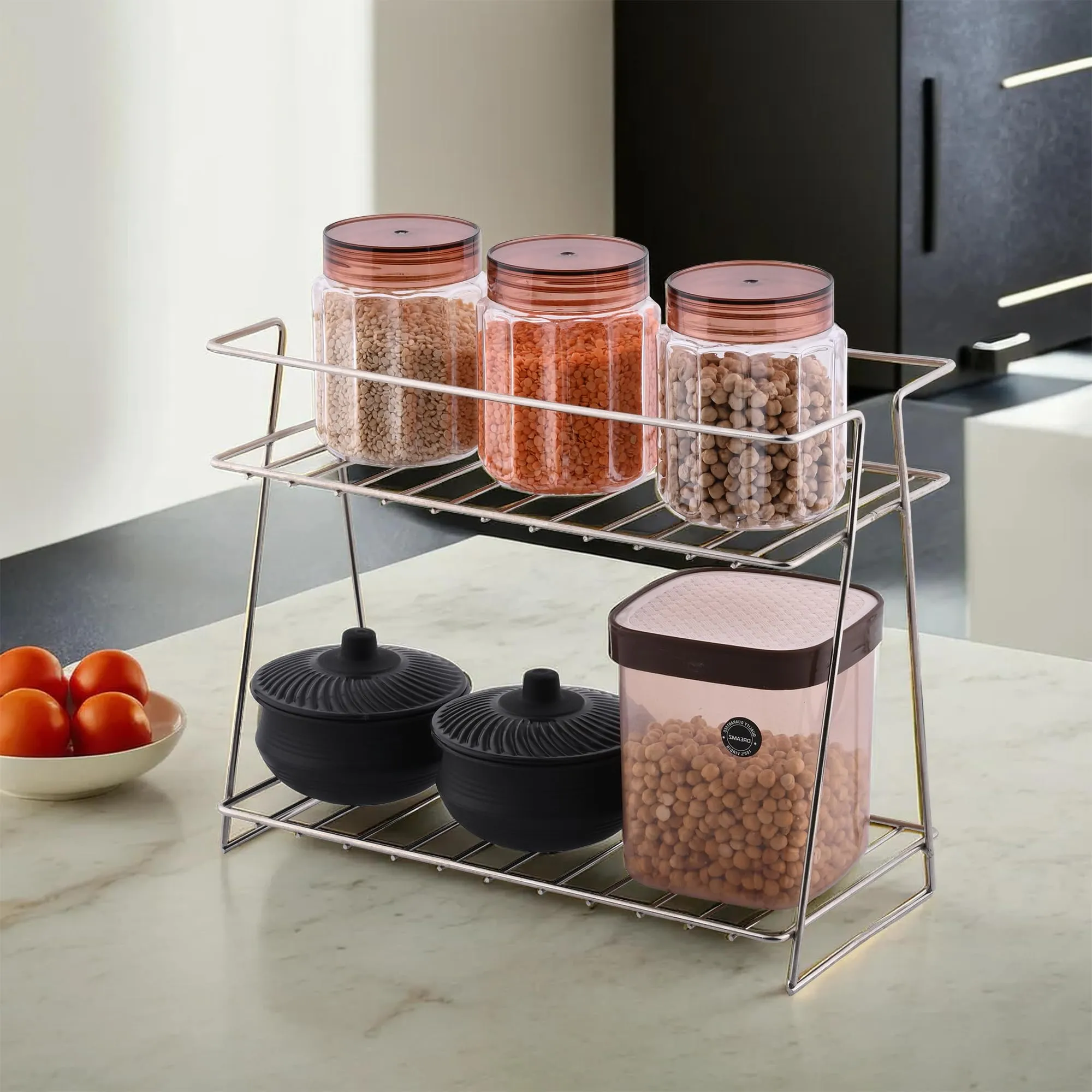 Homestic 2-Layer Stainless Steel Corner Stand for Kitchen - Multipurpose Counter Top Spice Rack Trolley Organizer | Silver