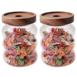 Homestic Borosilicate Glass Jar with Bamboo Lid | Kitchen Organizer Items & Storage | Multi-utility, Leakproof, Airtight Storage Jar for Cookies, Snacks, Tea, Coffee, Sugar | Set of 2 (550ml)