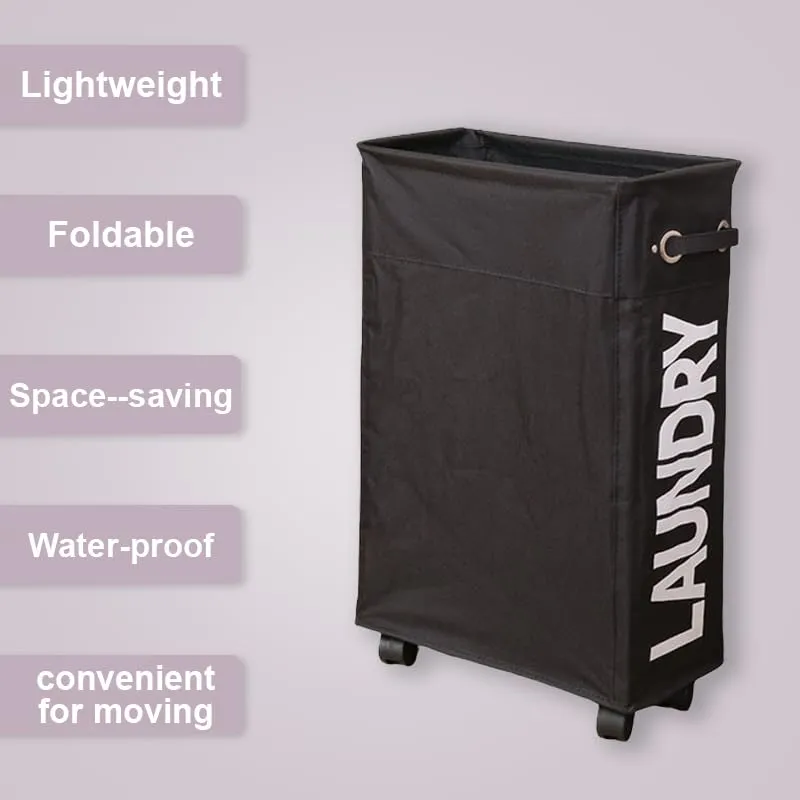 Homestic Laundry Basket | Folding Laundry Basket with Stand | Wheels Laundry Basket | Waterproof Laundry Hamper with Handle | Storage Bins for Toys-Dirty Clothes | CL003BK | Dark Black