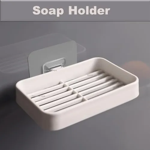 HOUSE OF VIPA Bathroom Shelf for Wall, Self-Adhesive Bathroom Organiser with Towel Holder, Ideal Bathroom Accessories for Efficient Space Utilisation (2 Bathroom Shelves  2 Shop Dish (White), 4 Pack)