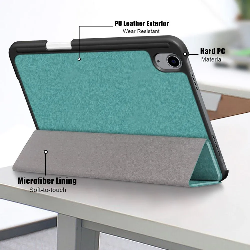 iPad Mini 6 (2021) slim tri-fold PU leather flip case with pen slot - Dark Green