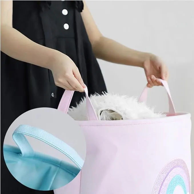 Kids Collapsible Laundry Basket Rainbow(5402)-Pink