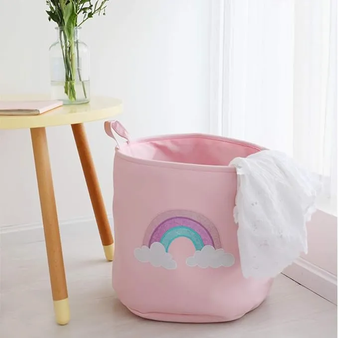 Kids Collapsible Laundry Basket Rainbow(5402)-Pink