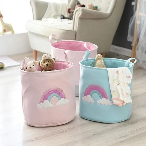 Kids Collapsible Laundry Basket Rainbow(5402)-Pink
