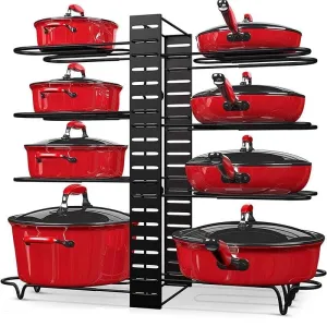 Kitchen Pan Organizer w/ 8 Adjustable Non-slip Tiers