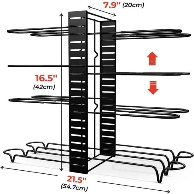 Kitchen Pan Organizer w/ 8 Adjustable Non-slip Tiers