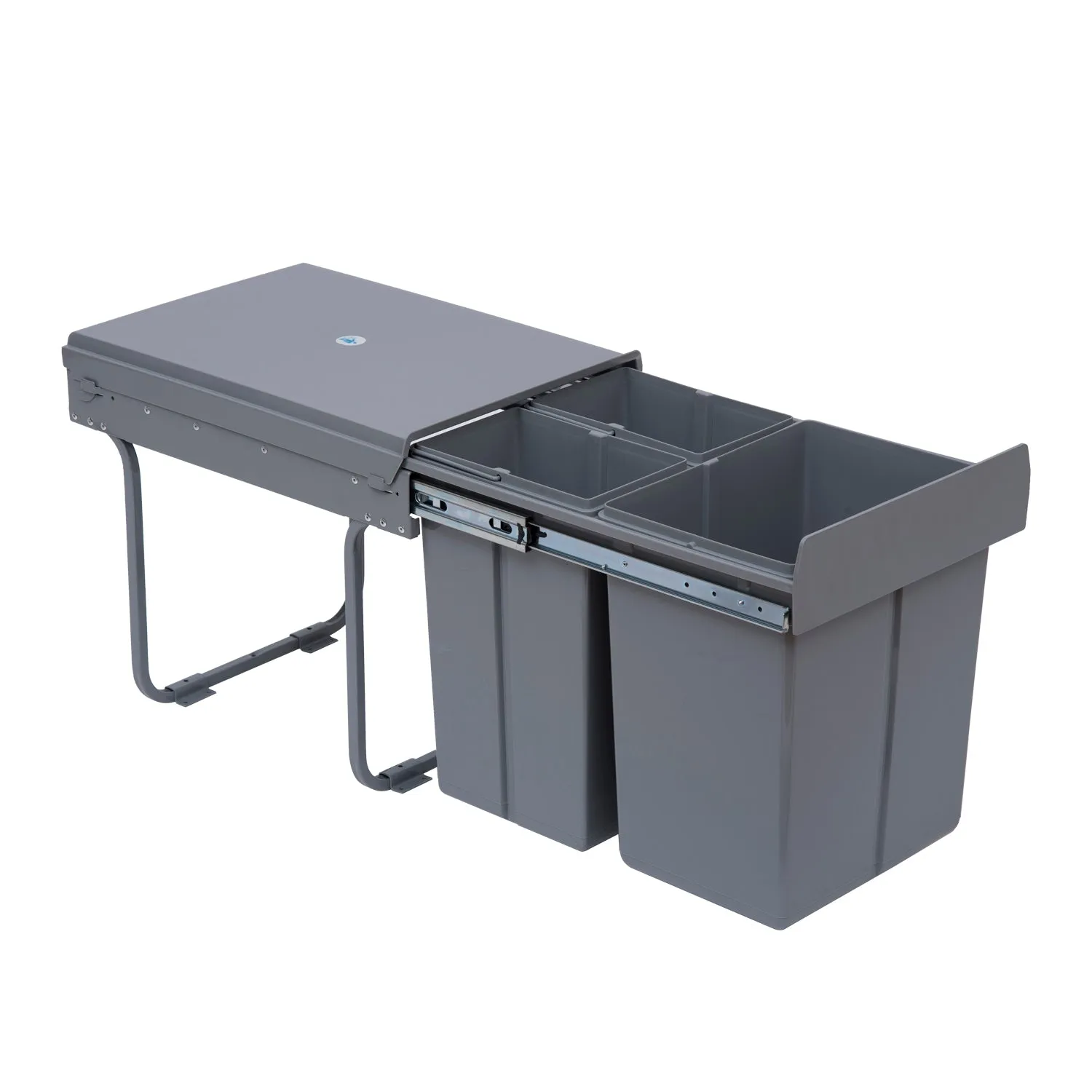 Kitchen Recycle Waste Bin Pull Out Soft Close Dustbin Recycling Cabinet Trash Can Grey (40L (1x20L 2x10L))