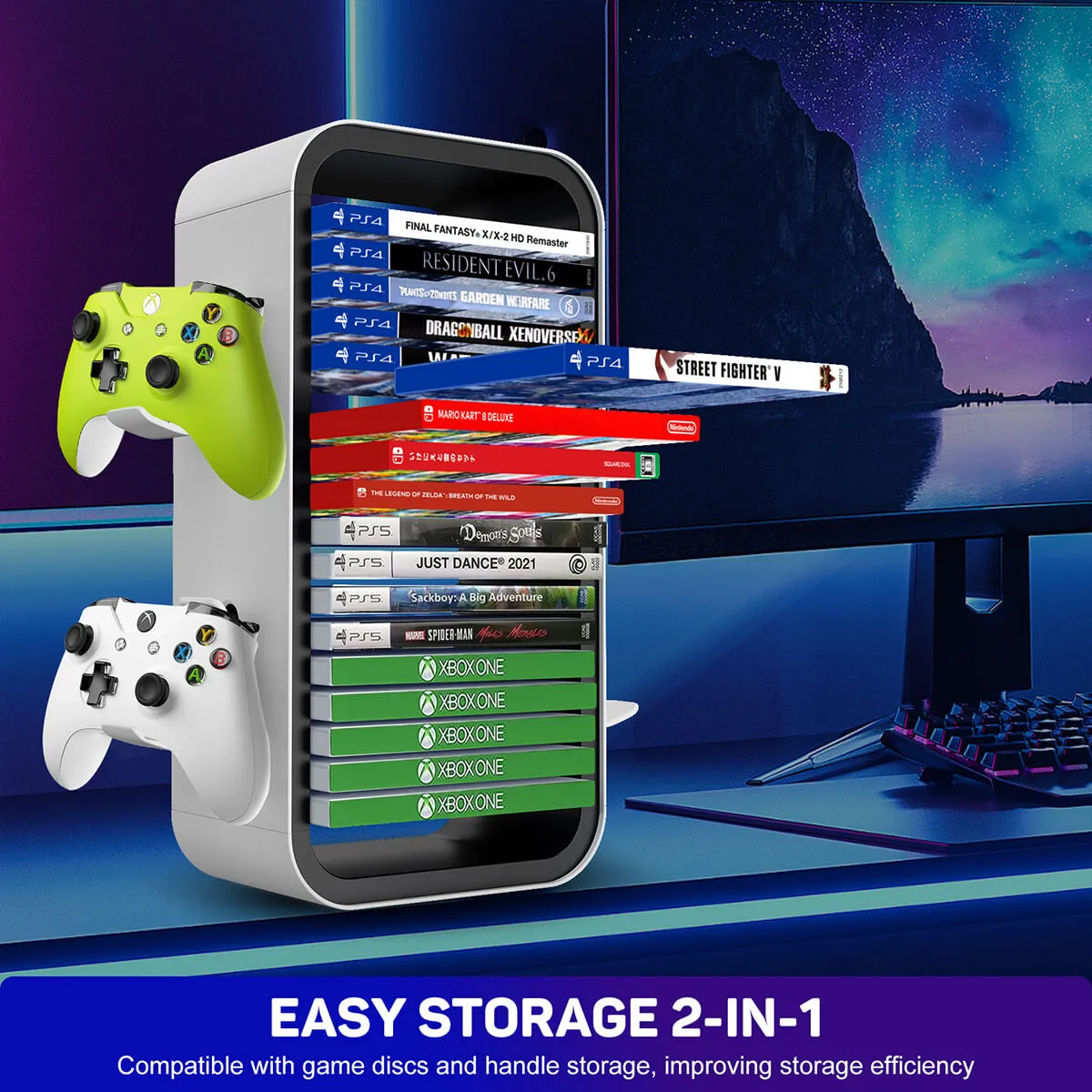 KP06 Video Game Storage Tower for PS4 PS5 Xbox Nintendo Switch