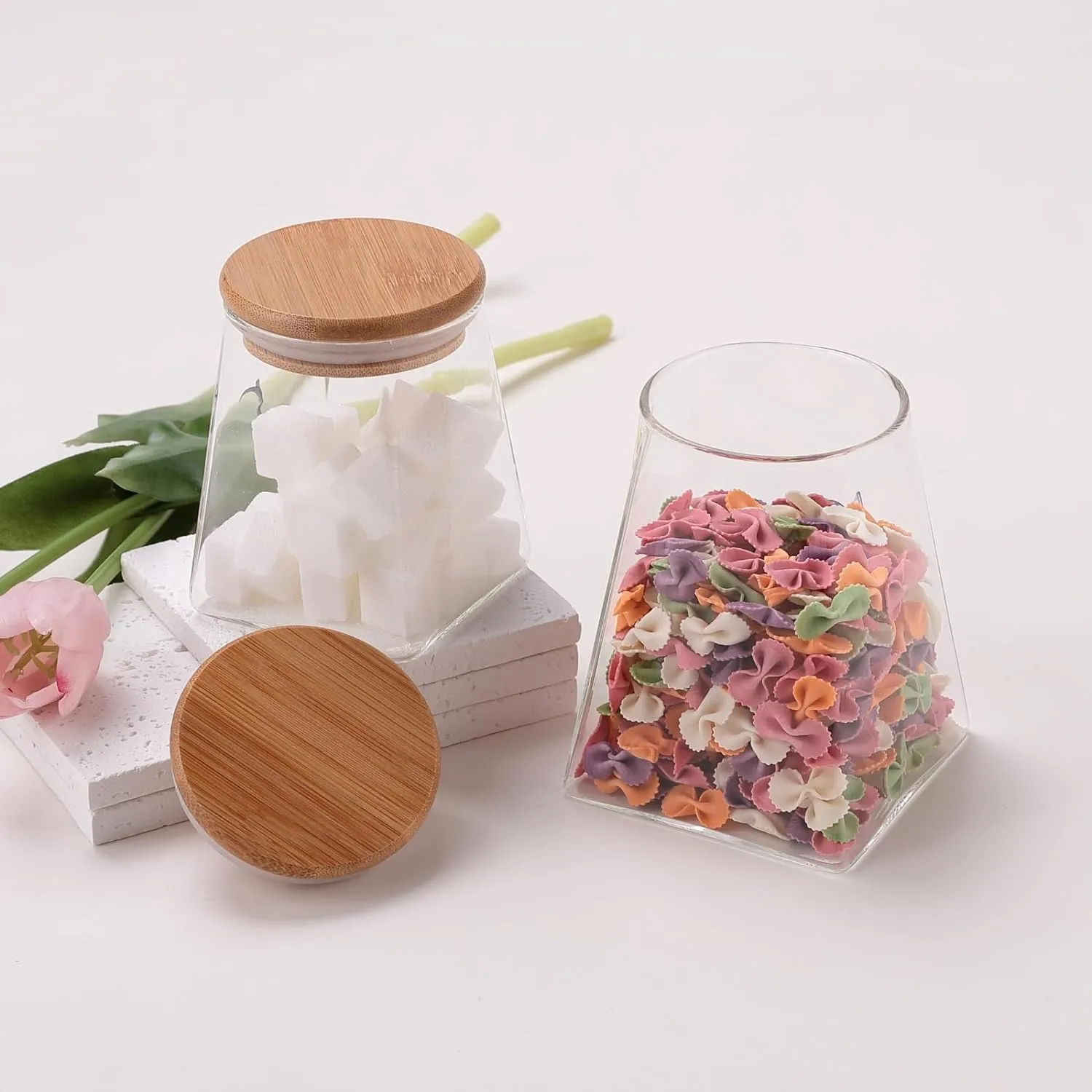 Kuber Industries Borosilicate Glass Jar with Bamboo Lid | Kitchen Organizer Items & Storage | Multi-utility, Leakproof, Airtight Jar for Cookies, Snacks, Tea, Coffee, Sugar | Set of 2 (360ml & 560ml)