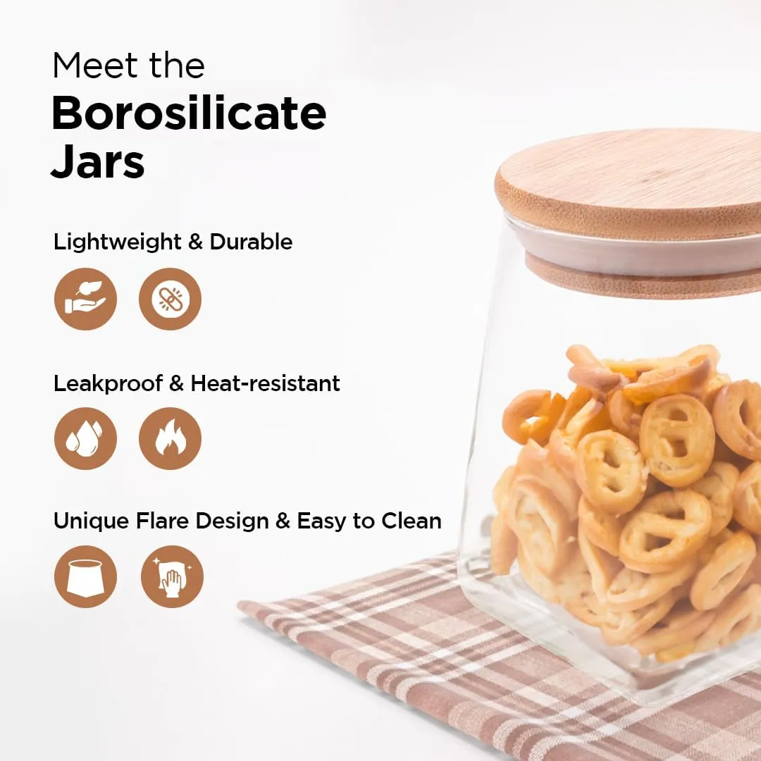 Kuber Industries Borosilicate Glass Jar with Bamboo Lid | Kitchen Organizer Items & Storage | Multi-utility, Leakproof, Airtight Jar for Cookies, Snacks, Tea, Coffee, Sugar | Set of 2 (360ml & 560ml)