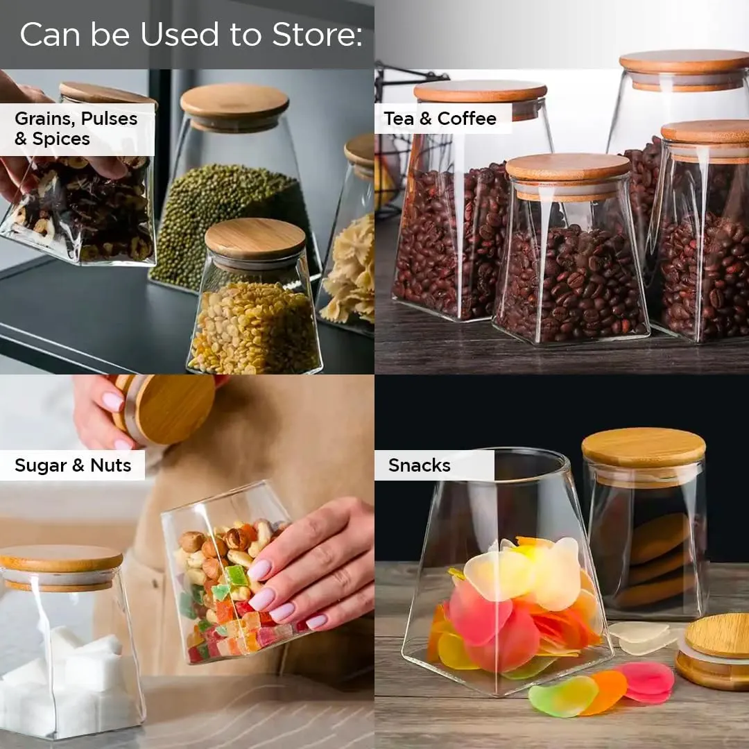 Kuber Industries Borosilicate Glass Jar with Bamboo Lid | Kitchen Organizer Items & Storage | Multi-utility, Leakproof, Airtight Jar for Cookies, Snacks, Tea, Coffee, Sugar | Set of 2 (360ml & 560ml)