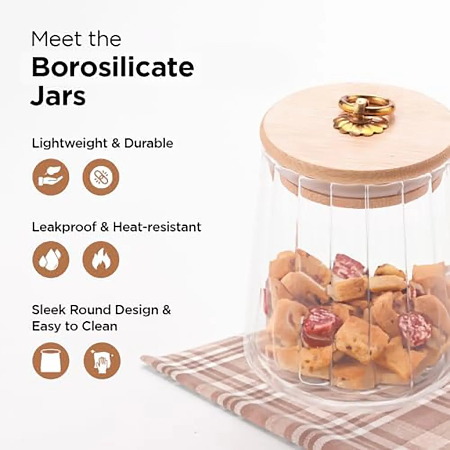 Kuber Industries Borosilicate Glass Jar with Bamboo Lid | Kitchen Organizer Items and Storage | Multi-utility, Leakproof, Airtight Jar for Cookies, Snacks, Tea, Coffee, Sugar | 620 ml | pack of 3