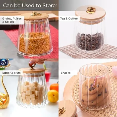 Kuber Industries Borosilicate Glass Jar with Bamboo Lid | Kitchen Organizer Items and Storage | Multi-utility, Leakproof, Airtight Jar for Cookies, Snacks, Tea, Coffee, Sugar | 620 ml | pack of 3