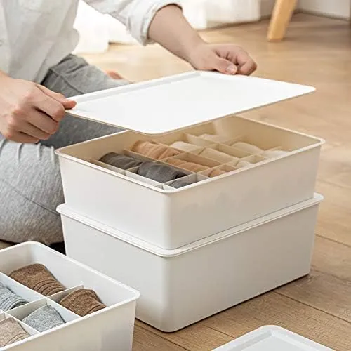 Kuber Industries Cloth Storage Box 10 Compartment with Lid|Wardrobe Organizer For clothes-Pack of 5 (White)