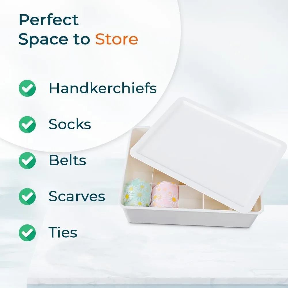 Kuber Industries Cloth Storage Box 10 Compartment with Lid|Wardrobe Organizer For clothes-Pack of 5 (White)