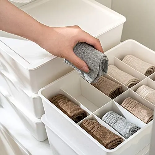 Kuber Industries Cloth Storage Box 10 Compartment with Lid|Wardrobe Organizer For clothes-Pack of 5 (White)