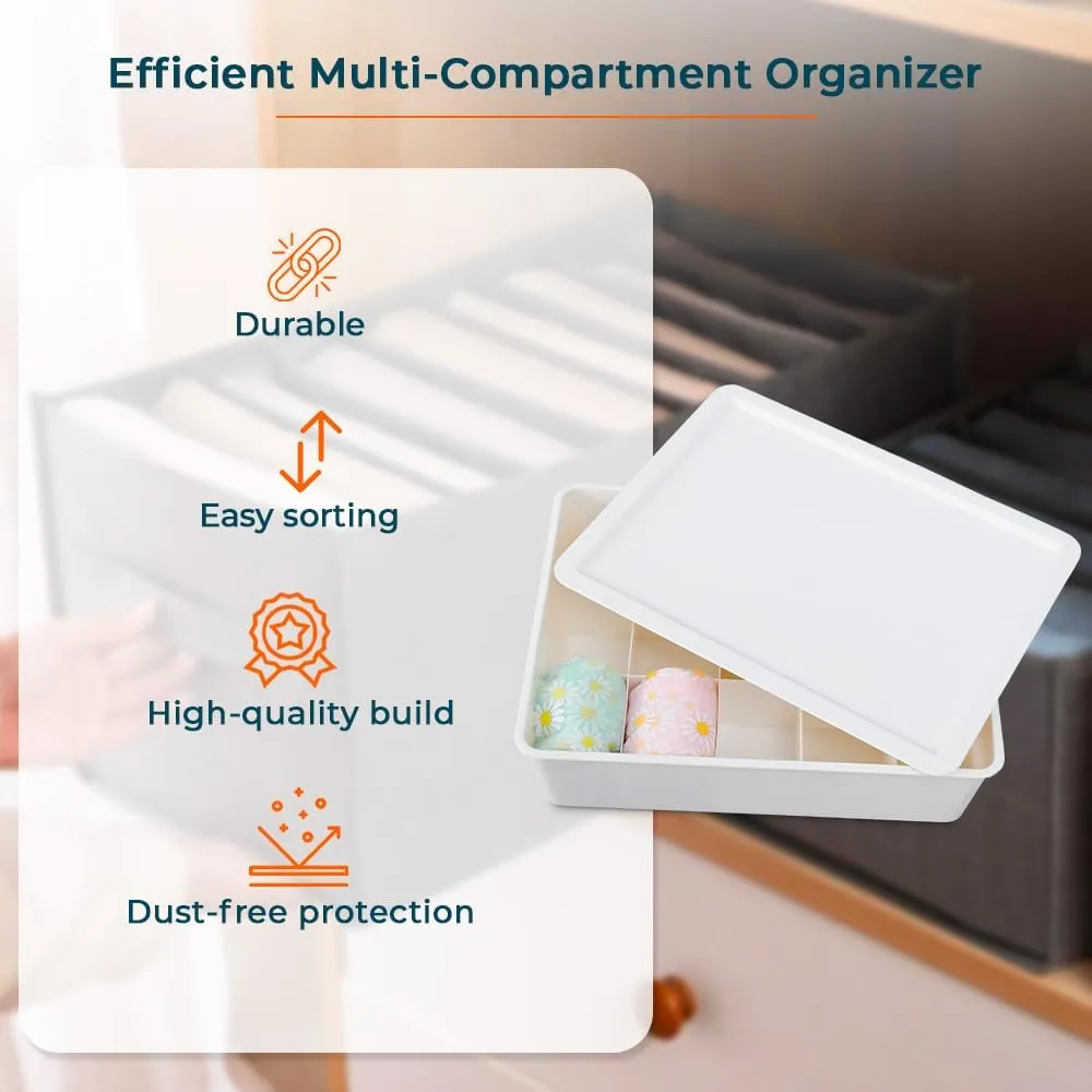 Kuber Industries Cloth Storage Box 10 Compartment with Lid|Wardrobe Organizer For clothes (White)