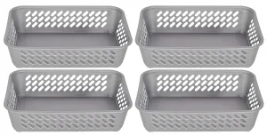 Kuber Industries Multipurposes Super Tidy Plastic Basket, Organizer for Kitchen, Countertops, Cabinets, Bathrooms- Pack of 4 (Grey) -46KKM0276, Standard