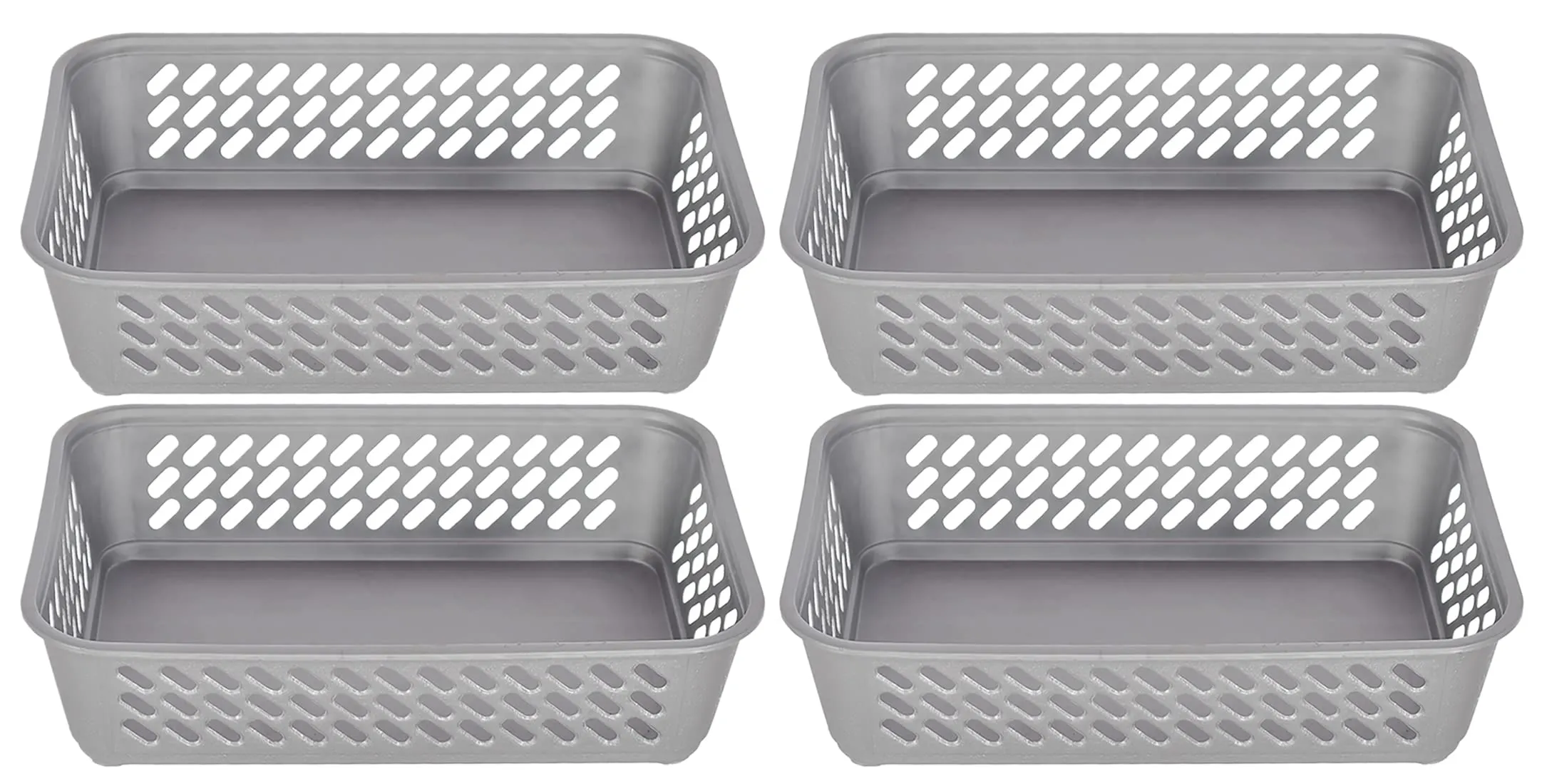 Kuber Industries Multipurposes Super Tidy Plastic Basket, Organizer for Kitchen, Countertops, Cabinets, Bathrooms- Pack of 4 (Grey) -46KKM0276, Standard