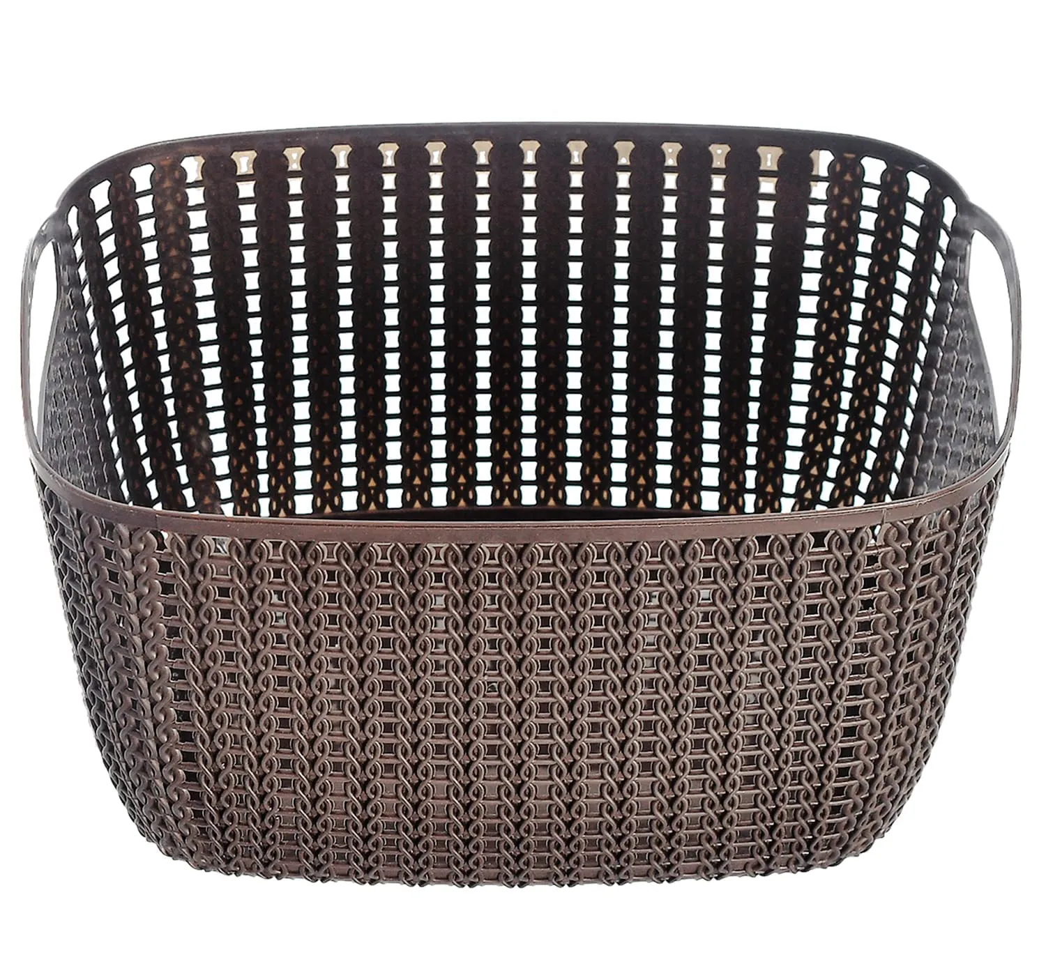 Kuber Industries Multiuses Large M 30 Plastic Basket/Organizer With Lid- Pack of 3 (Brown) -46KM09