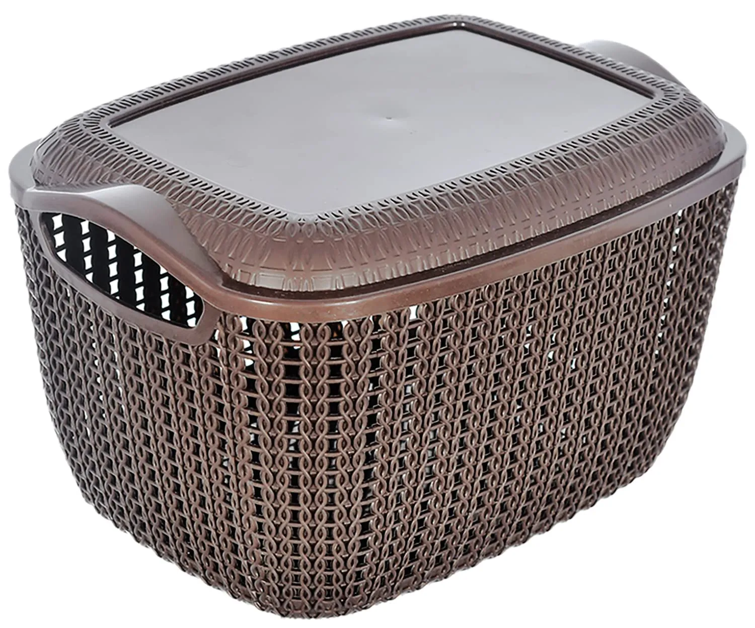 Kuber Industries Multiuses Large M 30 Plastic Basket/Organizer With Lid- Pack of 3 (Brown) -46KM09